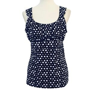 Ann Taylor Fitted Dot Tank Top w/ Shelf Bra Black Tan Dot Womens Sz L